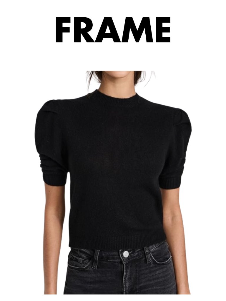 Frame Cashmere Ruched Puff Sleeve Sweater Black Size Xs